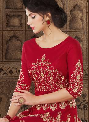 Maroon silk semi stitched wedding gown anarkali 3