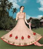 Peach net semi stitched gown anarkali churidar