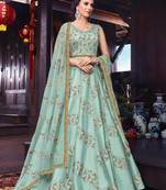 Green silk semi stitched wedding floor length anarkali