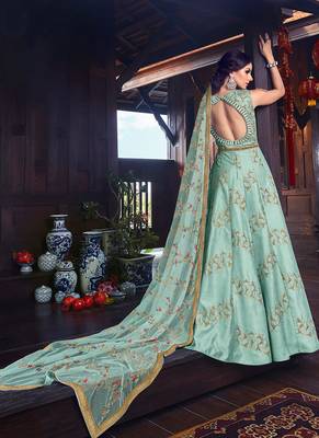 Green silk semi stitched wedding floor length anarkali 2