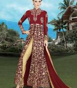Maroon georgette semi stitched wedding abaya anarkali