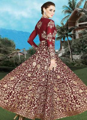 Maroon georgette semi stitched wedding abaya anarkali 2
