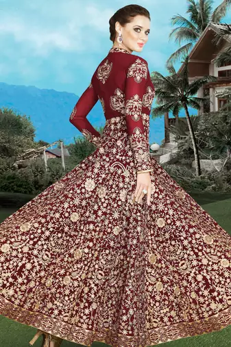 Maroon georgette semi stitched wedding abaya anarkali