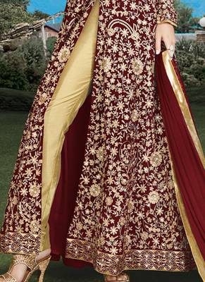 Maroon georgette semi stitched wedding abaya anarkali 3