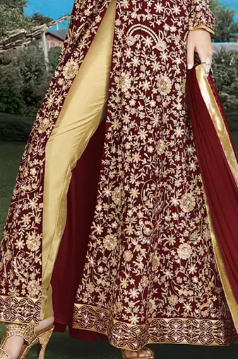 Maroon georgette semi stitched wedding abaya anarkali