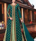 Green silk & net semi stitched wedding pakistani suit with jacket