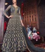 Grey net semi stitched gown anarkali churidar