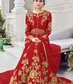 Red silk semi stitched wedding anarkali churidar