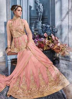 Pink net semi stitched wedding abaya style anarkali 1