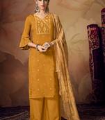 Mustard banarsi viscose semi stitched party palazzo suit