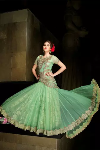 Green net semi stitched wedding gown anarkali