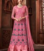 Pink net semi stitched wedding wedding anarkali