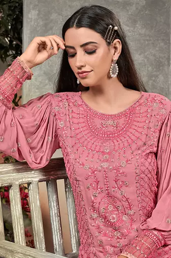 Pink georgette semi stitched wedding palazzo salwar kameez