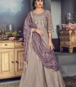 Grey tussar silk semi stitched wedding gown anarkali