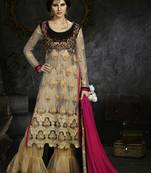 Beige net semi stitched wedding sharara kameez