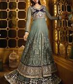 Grey net semi stitched wedding gown anarkali