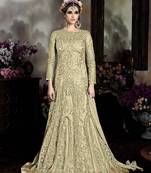 Beige satin semi stitched wedding gown style anarkali