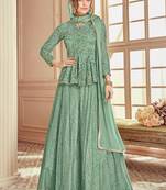 Green net semi stitched wedding designer suit with skirt
