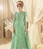 Green net semi stitched wedding floor length anarkali