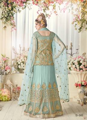 Elegant Aqua Blue Net Gown Anarkali for Wedding 1