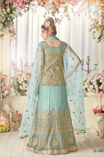 Elegant Aqua Blue Net Gown Anarkali for Wedding