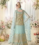 Elegant Aqua Blue Net Gown Anarkali for Wedding