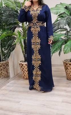 Navy Blue Georgette Beads and Stone Work Kaftan 1