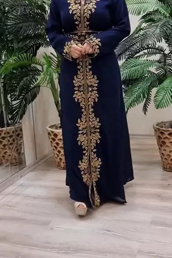 Navy Blue Georgette Beads and Stone Work Kaftan