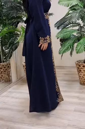 Navy Blue Georgette Beads and Stone Work Kaftan