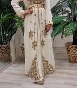 Off White Handcrafted Zari work Stitched Georgette Kaftan Party Dress