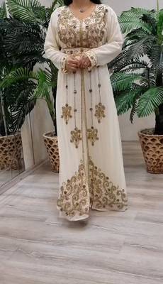 Off White Handcrafted Zari work Stitched Georgette Kaftan Party Dress 2