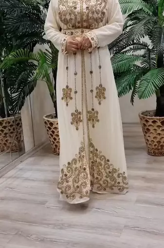 Off White Handcrafted Zari work Stitched Georgette Kaftan Party Dress