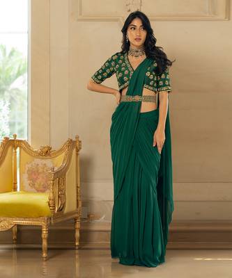 Emerald Green Antique Tone Saree Set 1