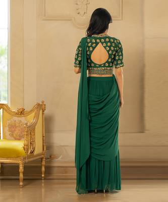 Emerald Green Antique Tone Saree Set 3