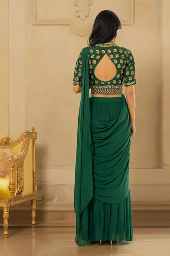 Emerald Green Antique Tone Saree Set