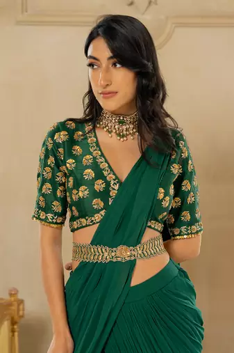 Emerald Green Antique Tone Saree Set