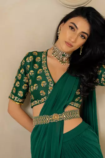 Emerald Green Antique Tone Saree Set