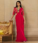 Rani Pink Antique Embroidered Sari Set