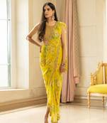 Lime Yellow Floral Printed Saree Set