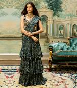 Navy Blue Printed Saree Set