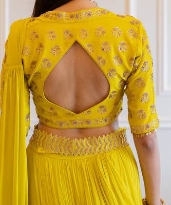Lime Yellow Antique Embroidered Sari Set 5