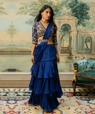 Electric Blue 3 Layer Sari Set 1