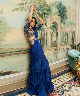 Electric Blue 3 Layer Sari Set 2