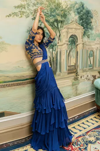 Electric Blue 3 Layer Sari Set