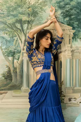 Electric Blue 3 Layer Sari Set
