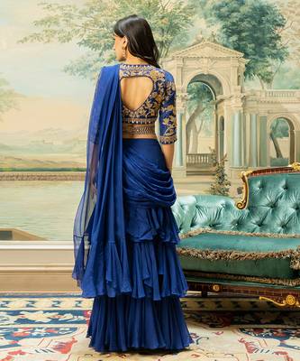 Electric Blue 3 Layer Sari Set 4