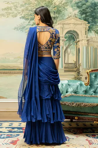 Electric Blue 3 Layer Sari Set