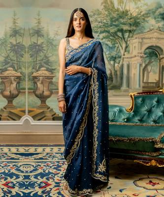 Deep Blue Embroidered Saree 1