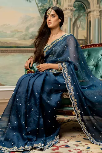 Deep Blue Embroidered Saree
