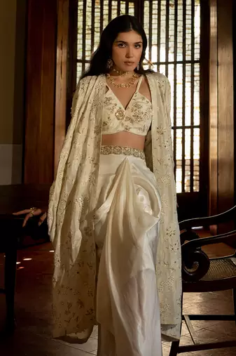 Ivory woven jacket set